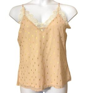 blush pink and gold shimmer chifon overlay and lace camisole - women's medium